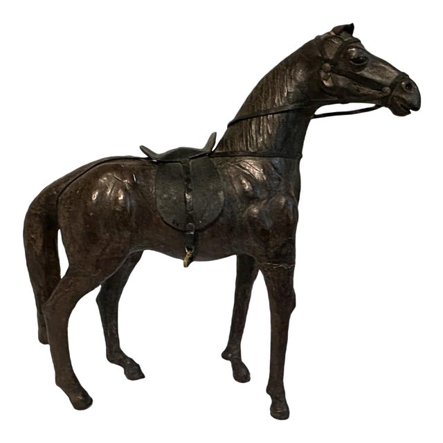 Vintage Mid Century Leather Clad Horse Figurine W/Saddle & Bridle - English Equestrian For Sale