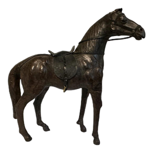 Vintage Mid Century Leather Clad Horse Figurine W/Saddle & Bridle - English Equestrian