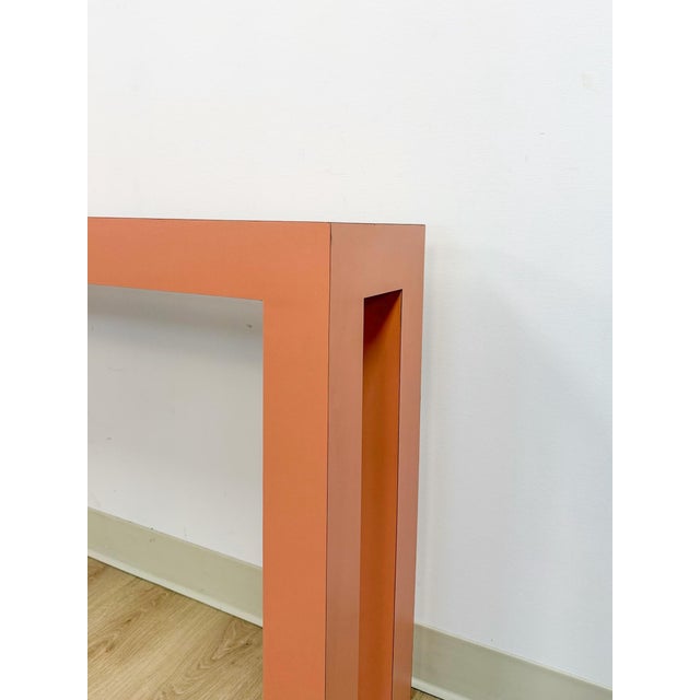 Salmon Vintage Salmon Laminate Narrow Console Sofa Table Postmodern Retro Slim For Sale - Image 8 of 12