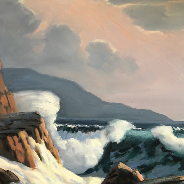 Contemporary Original Vintage Modernist Seascape Painting Signed For Sale - Image 3 of 6