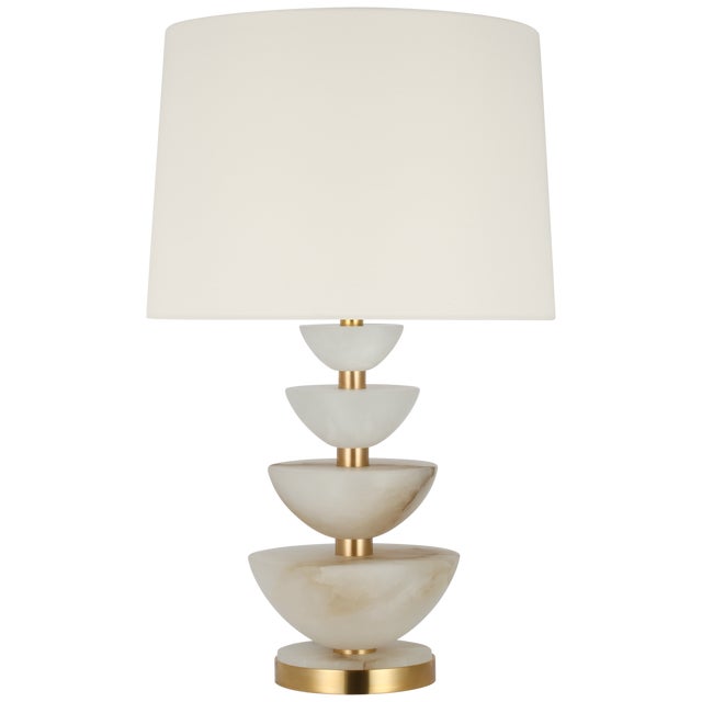 Traditional Suzanne Kasler by Visual Comfort Signature Aubert 28" Table Lamp in Alabaster and Hand-Rubbed Antique Brass with Linen Shade For Sale - Image 3 of 3