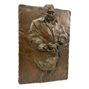 Unknown, German Expressionist Bronze Relief Plaque Mans Best Friend, a Man and His Dog, 1985