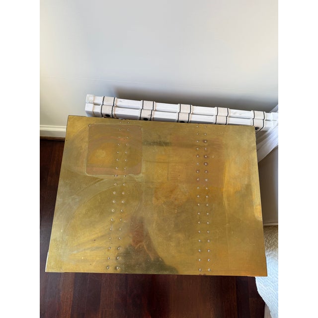 Brass Three Drawer Side Table With Rivets For Sale In Nashville - Image 6 of 7