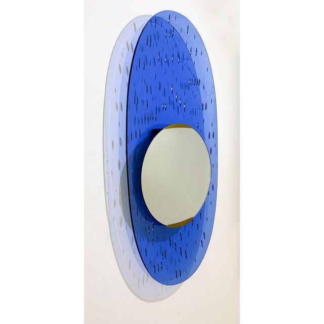 Metal Blue Glass Mirror attributed to Ettore Sottsass for Santambrogio & De Berti, Italy, 1950s For Sale - Image 7 of 8