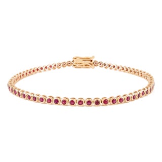 Antique Edwardian Ruby Rivière Bracelet in 14k Yellow Gold- 7 Inches For Sale