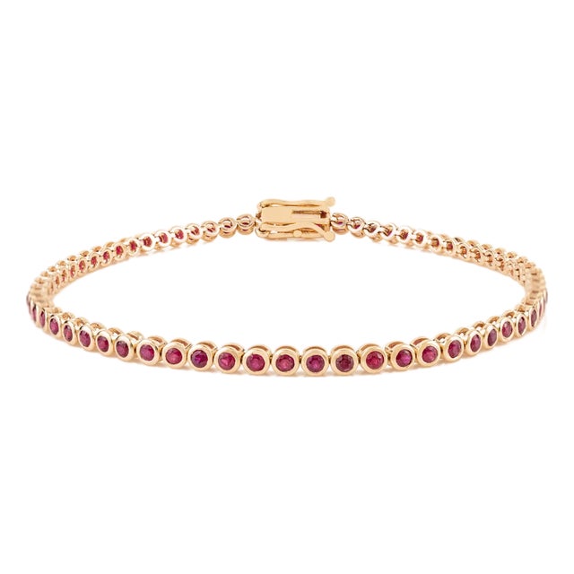 Antique Edwardian Ruby Rivière Bracelet in 14k Yellow Gold- 7 Inches For Sale