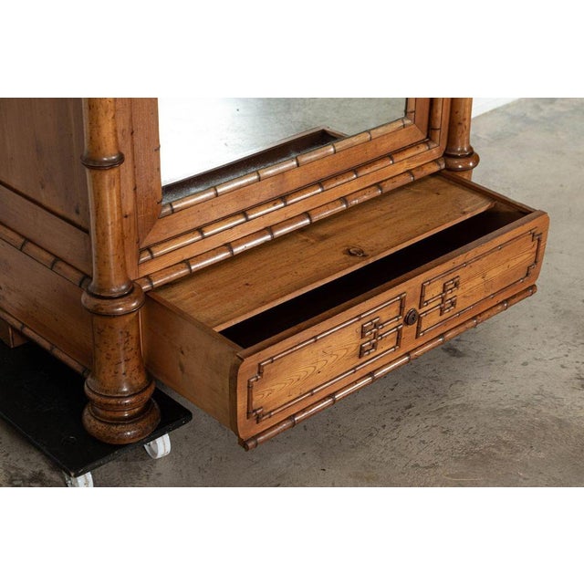 19th Century French Bamboo Beech & Pine Mirrored Armoire, 1870s For Sale - Image 15 of 18