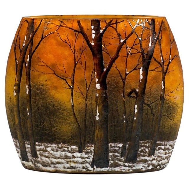 Glass Art Nouveau Cameo Vase with Winter Landscape from Daum Nancy, France, 1900 For Sale - Image 7 of 7