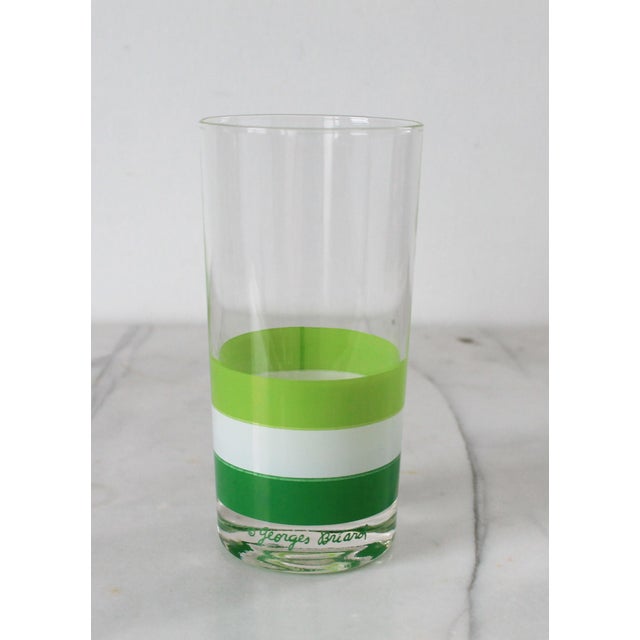 Late 20th Century Mid-Century Modern Georges Briard Cabana Green and White Striped Collins Glasses S/7 For Sale - Image 5 of 7