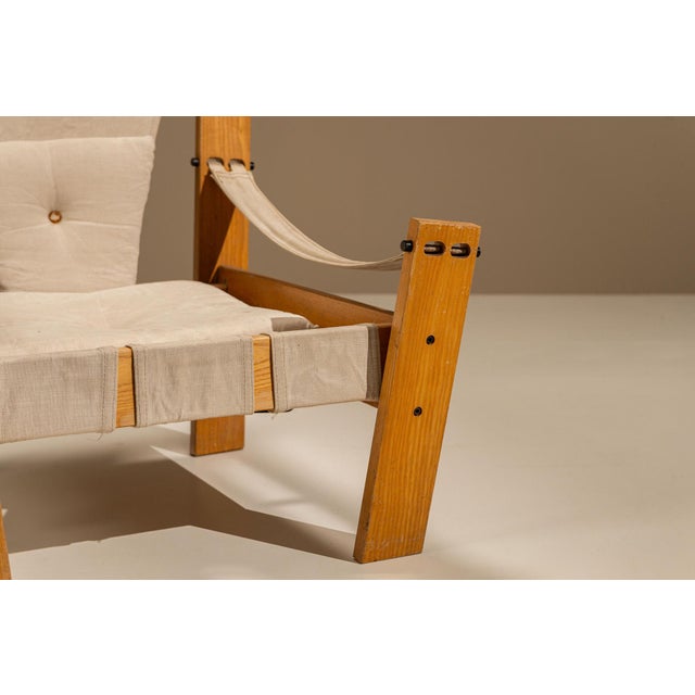 Set of Easy Chair and Ottoman in Pinewood and Canvas by John De Haard, Netherlands, 1960s For Sale - Image 8 of 14