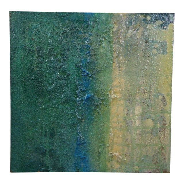 2015 Mike Elsass Abstract Modern Textured Metal Rust Art Plaque Panel 16" For Sale