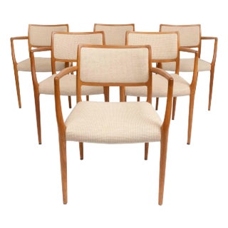 Vintage Niels Otto Møller #65 Arm Chairs in Solid Teak Set of 6 For Sale