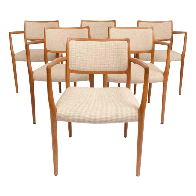 Vintage Niels Otto Møller #65 Arm Chairs in Solid Teak Set of 6 For Sale