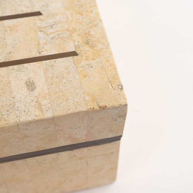 Vintage Maitland Smith Tessellated Stone Jewelry Box With Brass Inlay For Sale - Image 12 of 12