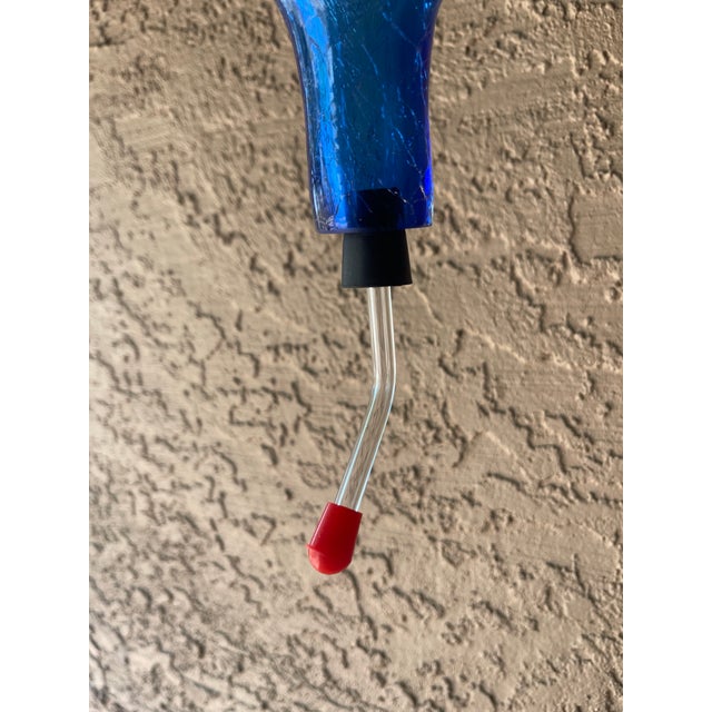 1970s Blenko Blue Crackle Glass Hummingbird Feeder - Rare For Sale In Santa Fe - Image 6 of 9