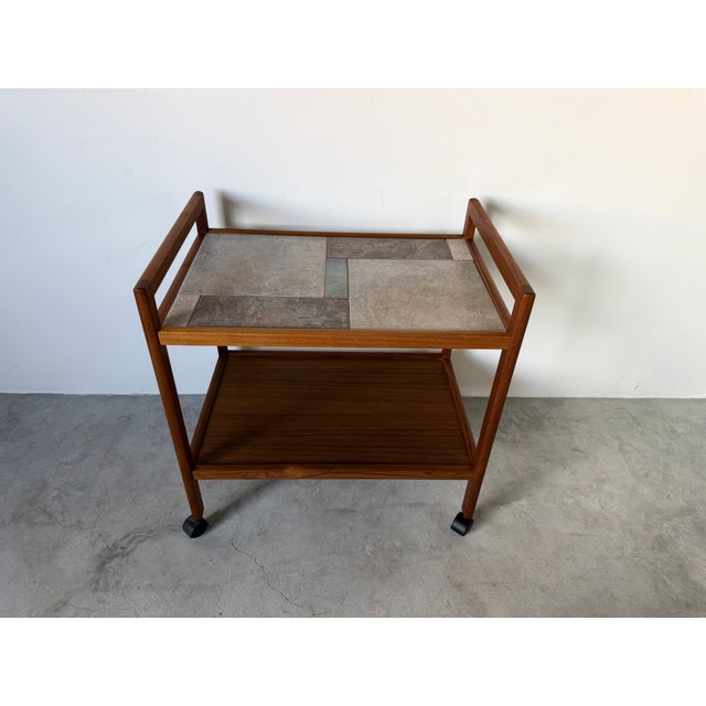 Mid-Century Modern Møbelfabrikken Teak & Tile Top Bar Cart For Sale - Image 4 of 17