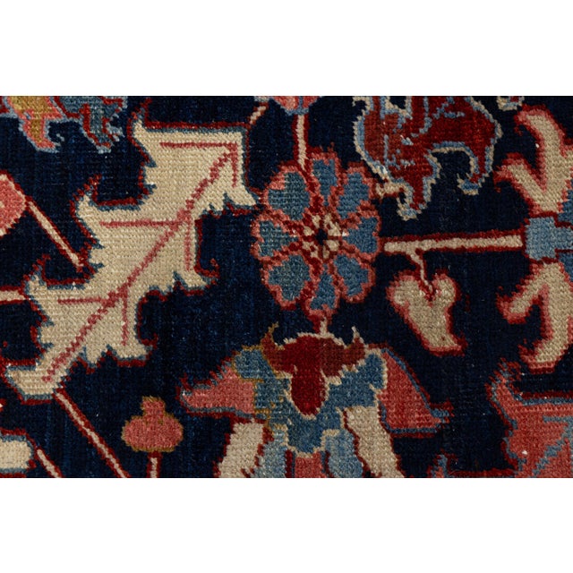 19th Century Antique Heriz Style Wool Rug With Deep Indigo All-Over Floral For Sale - Image 10 of 11