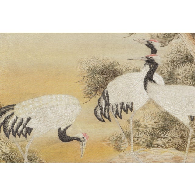 Traditional Antique Japanese Tapestry With Cranes in Natural Landscape - Rug & Kilim For Sale - Image 3 of 7
