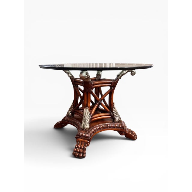 1990s Attributed Century Furniture Rattan, Wood and Glass Dining Table For Sale In Boston - Image 6 of 13