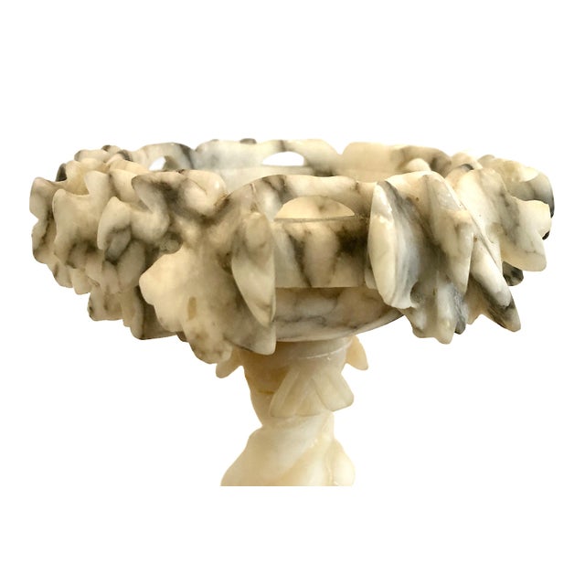 Antique Miniature Italian Alabaster Pedestal Bowl With Grapes and Dolphins For Sale - Image 4 of 11