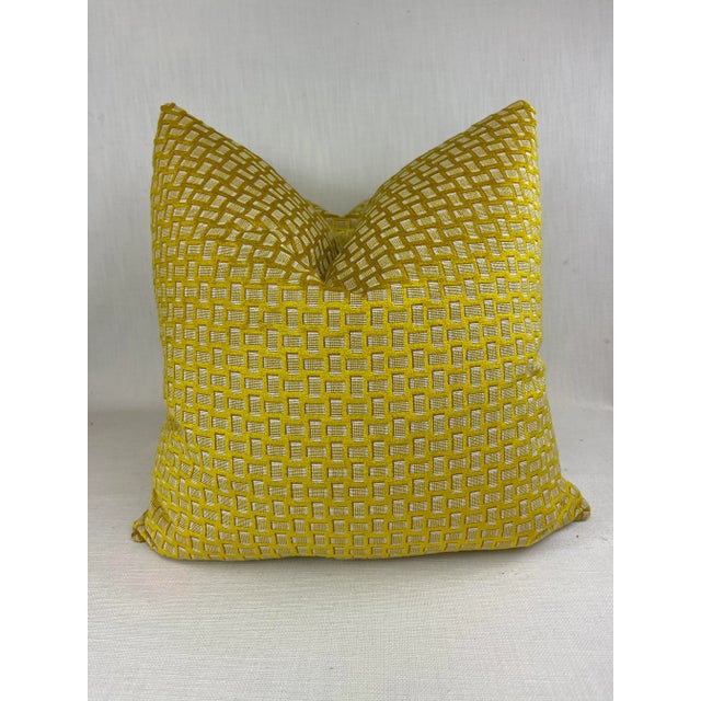 Bright Gold Geometric Cut Velvet 22” Pillows-A Pair For Sale - Image 4 of 5