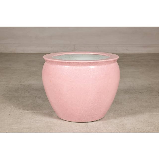 Ceramic Vintage Chinese Pink Crackle Glazed Ceramic Planter, Medium Size For Sale - Image 7 of 14