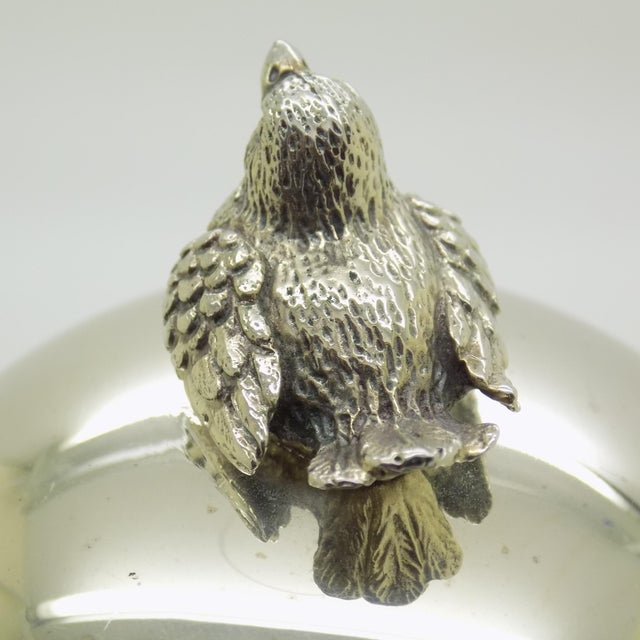 Vintage Italian Cotton Swab Jar with Bird Top in Silver 800, Milan, 1970s For Sale - Image 6 of 14