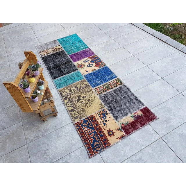Blue Bohemian Handknotted Vintage Runner Rug For Sale - Image 8 of 10
