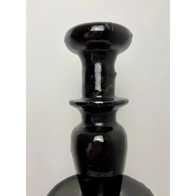 Ceramic Large Chinese Altar Candleholder in Black Enameled Ceramic, 19th Century For Sale - Image 7 of 11