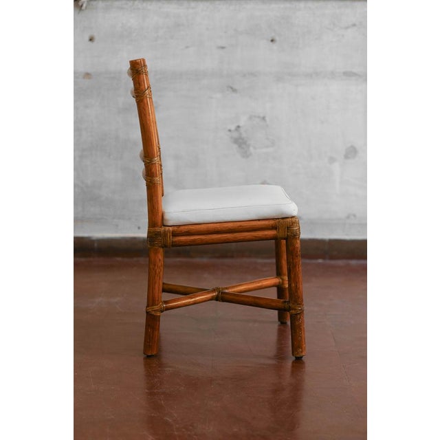 Dining Chairs in Rattan with Leather Bindings and Leather Cushions by Elinor and John McGuire for McGuire, 1970s, Set of 4 For Sale - Image 3 of 11