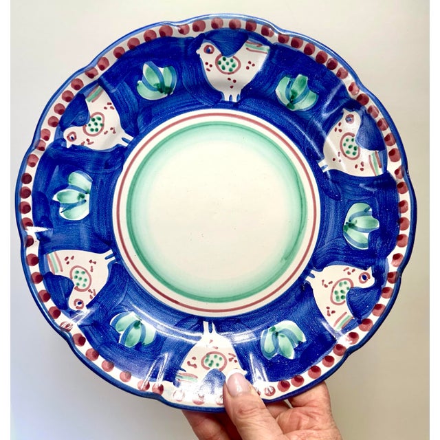 Solimene Vietri Sul Mane Italy Blu Chicken Ceramic Vintage Plate, Platter For Sale In Denver - Image 6 of 10