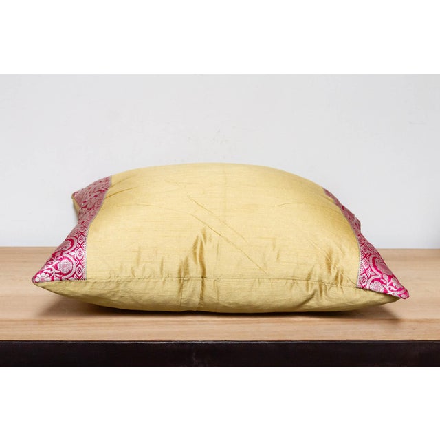 1990s Indian Gold Festive Silk Euro Pillow Cover For Sale - Image 5 of 7
