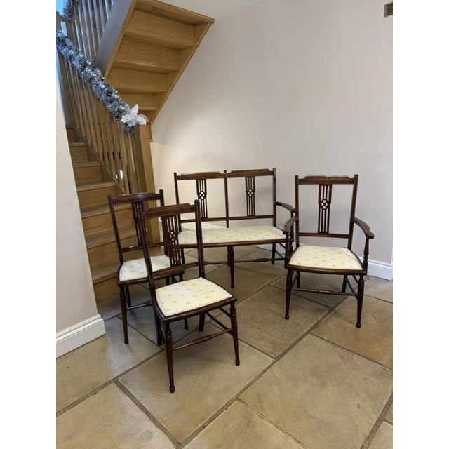 Edwardian Mahogany Inlaid Living Room Set, 1900s, Set of 3 For Sale - Image 3 of 12