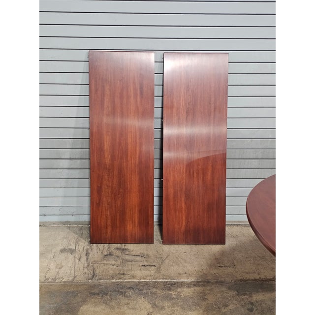 1990s Henkel Harris Wild Black Cherry Two Pedestal Dining Table 3 Leaves & Table Pads For Sale - Image 9 of 17