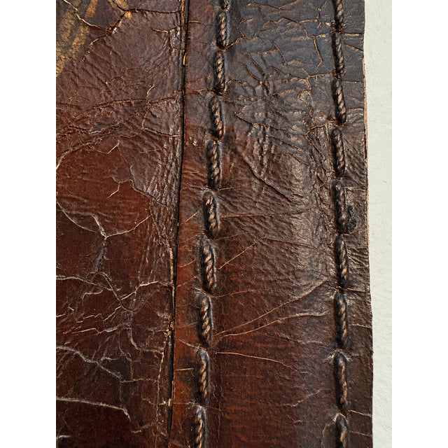 Burnt Umber Large Antique Hand-Painted Leather Wall Hanging – Neoclassical Arabesque Motif For Sale - Image 8 of 13