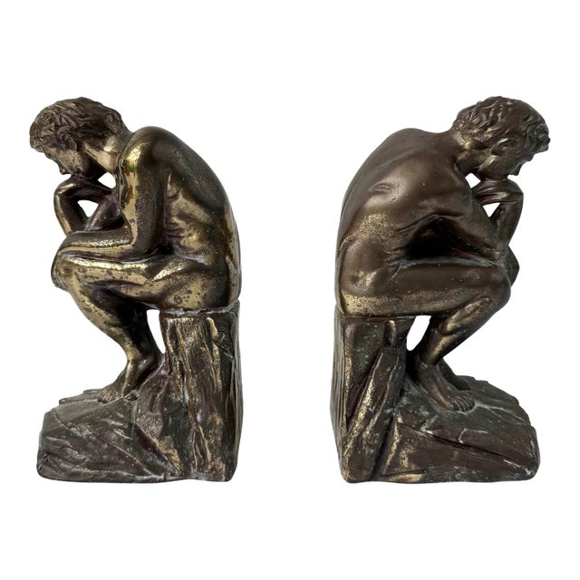 Vintage Brass Bookends “The Thinker” - A Pair For Sale