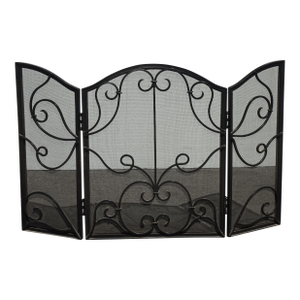 Vintage French Country Spanish Style Heavy Three Panel Black Fireplace Screen