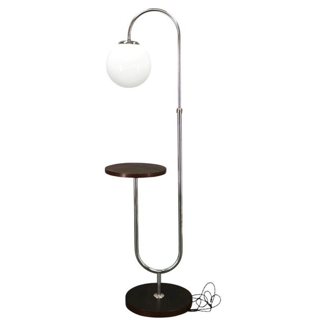 Vintage Art Deco Chrome Floor Lamp with Opaline Globe and Side Table, 1940s For Sale - Image 11 of 11