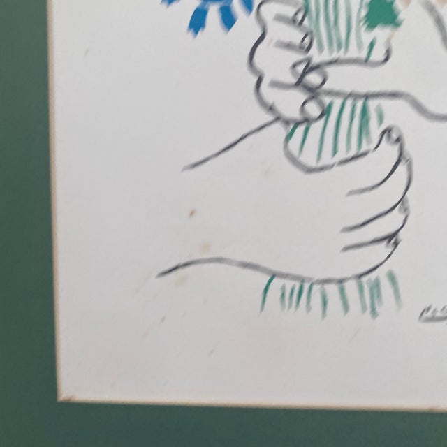 Pablo Picasso After Picasso's 1958 "Bouquet of Peace" Mid-Century Modern Vintage Lithograph Print - Gold Metal Frame For Sale - Image 4 of 12