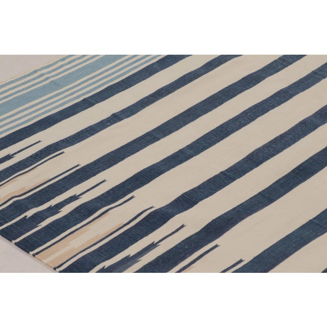 2010s Rug & Kilim’s Indian Dhurrie Rug in Navy and Cream With Geometric Borders For Sale - Image 5 of 9