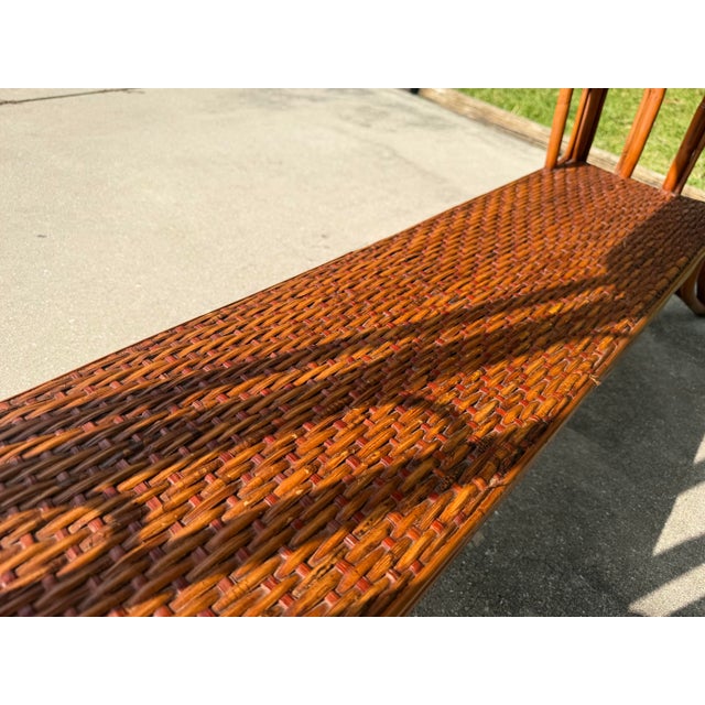 Vintage Palm Beach Handwoven Natural Rattan Console Table For Sale - Image 9 of 15