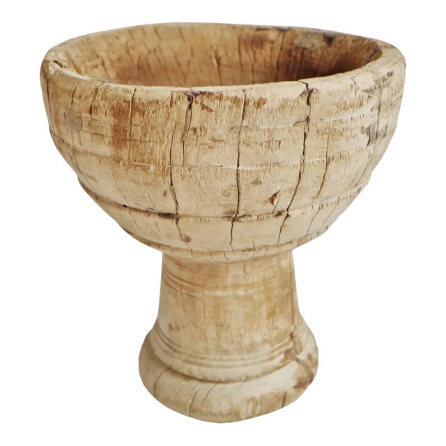 Vintage Old Wood India Mortar Cup For Sale
