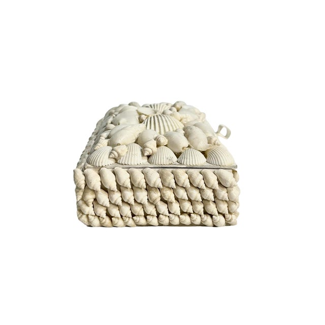Late 20th Century Vintage Folk Art White Shell Box For Sale - Image 5 of 14