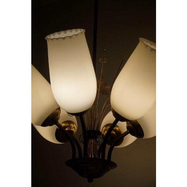 Chandelier in Brass & Glass by Paavo Tynell for Idman Oy, Finland, 1940s For Sale - Image 11 of 18