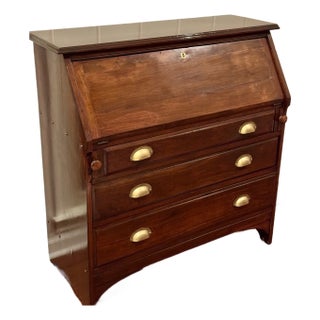 Antique American Walnut Slant Front Writing Desk With Drawers Circa 1800's For Sale