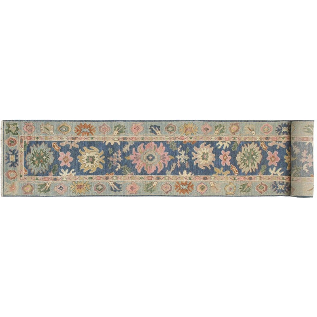 Beige Shabby Chic Ziegler Oushak Blue/Beige Wool Runner Rug- 2'8'' X 18'11'' For Sale - Image 8 of 10