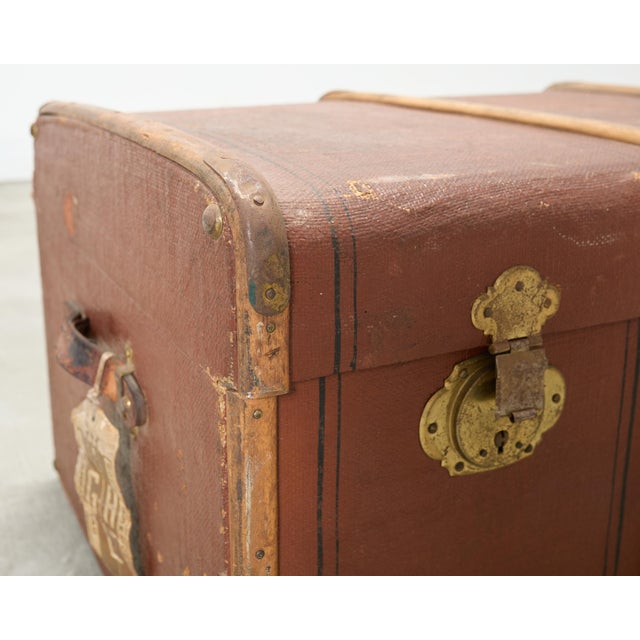Early 20th Century Art Deco Canvas and Bentwood Steamer Trunk For Sale - Image 9 of 18