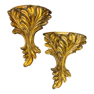 Vintage Gold Leaf Wall Sconces a Pair