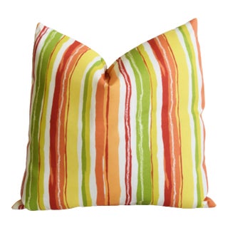 Outdoor/Indoor Colorful Stripe Fabric Pillow 17" Square For Sale