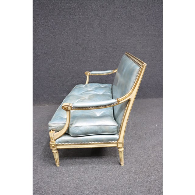 Louis XVI Leatherette Tufted Settee For Sale - Image 9 of 9